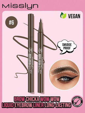 Misslyn قلم حواجب سائل طويل الأمد "BROW CHICKA WOW WOW"، متوفر ب- 3 خيارات لون، يخلق مظهر مكياج طبيعي، سهل الاستخدام، مقاوم للماء، ومقاوم للتشويش