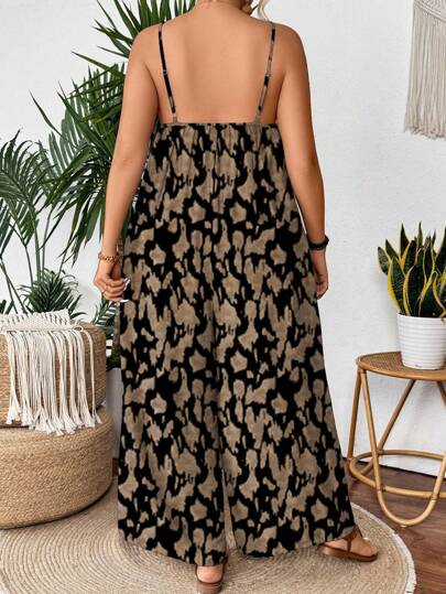 EMERY ROSE بدلة قفزة بدون أكمام مطبوعة بنمط علوي كاسوال