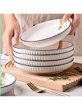 طقم صحون سيراميك للسلطة - طبق عشاء بقطر 7 بوصة ، طبق دائري بقطر 7 بوصة ، مناسب للمعكرونة والسلطة والحلويات والسوشي - طقم أدوات مائدة متعددة الاستخدامات للتناول والتجمعات العائلية والمناسبات والشواء - أدوات مائدة مناسبة لجميع المواسم