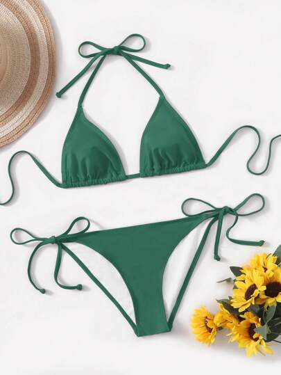 Swim Basics طقم بكيني بلون واحد، أربطة حول الرقبة قطعتان