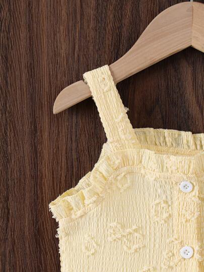 SHEIN Elladie kids مجموعة من قطعتين بنطلون وأعلى أصفر أكمام بدون أكمام كاجوال للبنات ، صيفي