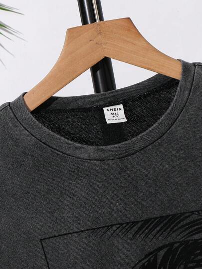 SHEIN تي شيرت كاجوال تي شيرت أكمام قصيرة بتأثير مغسول مناسب للأطفال والمراهقين الصبية، لارتداء في المدرسة والحديقة والشاطئ وحفلات أعياد الميلاد والربيع والصيف والخريف والشتاء