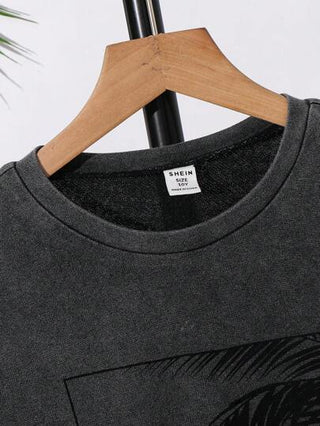 SHEIN تي شيرت كاجوال تي شيرت أكمام قصيرة بتأثير مغسول مناسب للأطفال والمراهقين الصبية، لارتداء في المدرسة والحديقة والشاطئ وحفلات أعياد الميلاد والربيع والصيف والخريف والشتاء