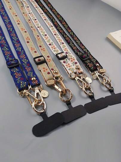 سيور طويلة مطرزة بالزهور، قابلة للتعديل للارتداء عبر الجسم، يمكن تعليقها على الرقبة/غطاء الهاتف، إكسسوار هاتف عصري مع قلادة - مناسب لبطاقة الهوية في العمل أو الاستخدام اليومي