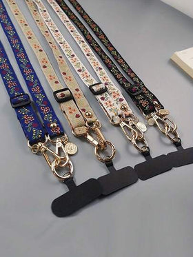 سيور طويلة مطرزة بالزهور، قابلة للتعديل للارتداء عبر الجسم، يمكن تعليقها على الرقبة/غطاء الهاتف، إكسسوار هاتف عصري مع قلادة - مناسب لبطاقة الهوية في العمل أو الاستخدام اليومي