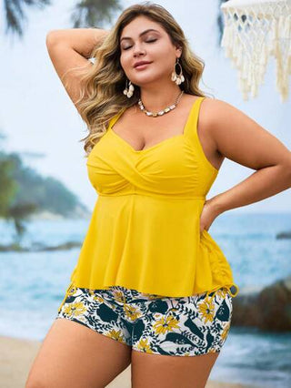 Swim Lushoire طقم بحر للمرأة من قطعتين 2 بلون غامق ذو سترة مع تنورة ببطبعات وشورت ، ملابس شاطئية كاجوال للعطلات الصيفية