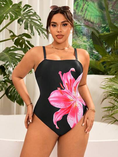 Swim Vcay بدلة سباحة منفصلة القطع بحزام قابل للإزالة وطبعات زهور الليلي للنساء ذوات الأحجام الكبيرة للأجازات الصيفية والشاطئ