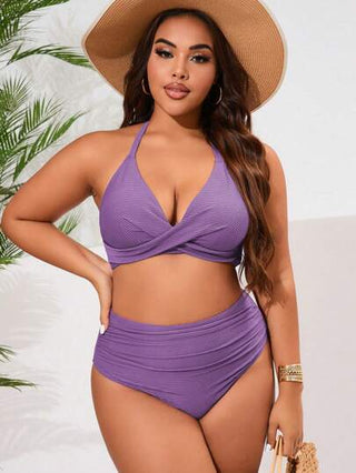 SHEIN Slayr CURVE مايوه تانكيني من قطعتين موحد اللون للنساء ذوات الحجم الكبير للشاطئ والمنتجعات