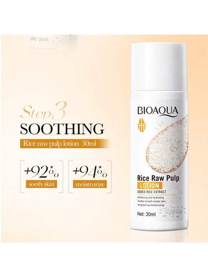 BIOAQUA مجموعة العناية بالبشرة بمصل الأرز المكونة من 5 قطع، ملابس السفر، حمل معك، مجموعة هدايا منتجات العناية بالبشرة المرطبة، صندوق هدايا، مرطب وملطف بشرة يومي، منظف وجه، كريم ليلي