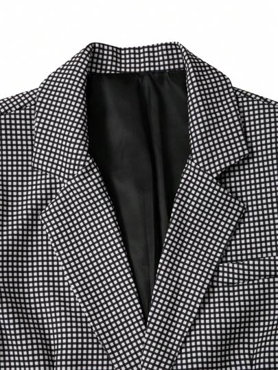 Manfinity Bizformal بدلة رجالية قصيرة الأكمام بنمط كارو قطعتان مكونة من جاكيت وشورت، بدلة مناسبة للتنقل مكونة من قطعتين للرجال، بدلة كاجوال مكونة من قطعتين