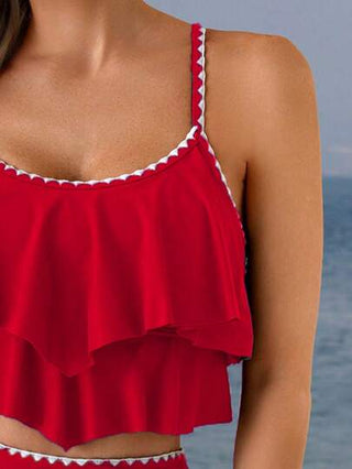 طقم تانكيني حريمي Swim Lushoire 2 قطعة ملابس سباحة ذات خصر عالي بتصميم مكشكش والحواف ملونة عكسية مع وسط منسدل للربيع