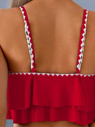 طقم تانكيني حريمي Swim Lushoire 2 قطعة ملابس سباحة ذات خصر عالي بتصميم مكشكش والحواف ملونة عكسية مع وسط منسدل للربيع