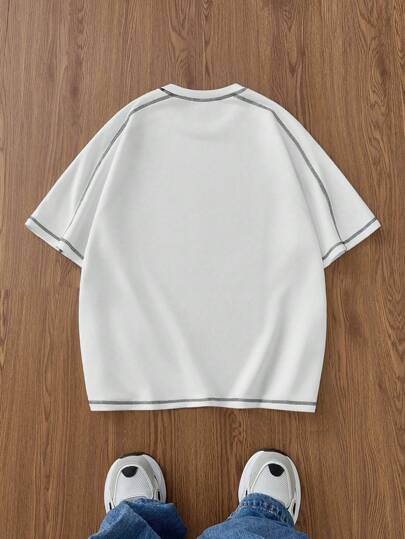 Manfinity Unisex قميص تي شيرت كاجوال فضفاض بأكمام قصيرة مصنوع من الأقمشة المحبوكة، مناسب للاستخدام اليومي والشباب، صيفي، للأزواج