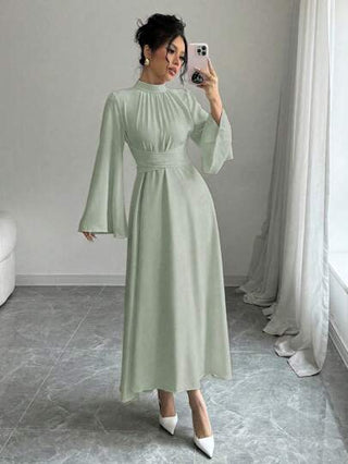 فساتين حريمي Rafferiza فستان طويل أنيق للنساء ذو لون واحد وياقة عالية وأكمام طويلة، موضة بسيطة للارتداء اليومي، فستان ماكسي كاجوال للنساء