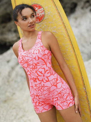 Swim SPRTY ملابس صيفية للنساء على الشاطئ، بدلة رومبر كاجوال رياضية وسريعة الجفاف ذات طباعة عشوائية وياقة دائرية وظهر مفتوح وبدون أكمام مناسبة للتزلج على الأمواج