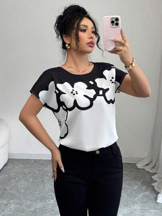 Elenzga قميص نسائي أنيق متناقض مع طباعة زهرية للتنقل