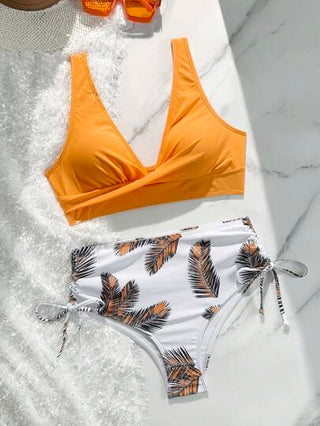 طقم تانكيني حريمي Swim بيكيني كامل القطعة بلون أحادي، بتصميم خصر عالي للسيدات والفتيات من مقاسات زائدة الحجم