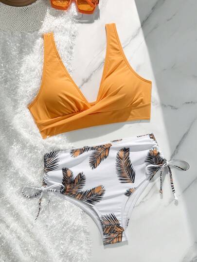 طقم تانكيني حريمي Swim بيكيني كامل القطعة بلون أحادي، بتصميم خصر عالي للسيدات والفتيات من مقاسات زائدة الحجم