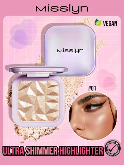 Misslyn مبرز إضاءة فائق اللمعان، يُنير البشرة ويخلق مظهر مكياج مشرق، مبرز بلمعان فضي، مبرز لإضاءة الوجه، مشرق، ذو تركيبة ملساء عالية الأداء اللوني، إضاءة طبيعية، لوحة تظليل الأنف والعين، مكياج حفلات Y2K والشاطئ