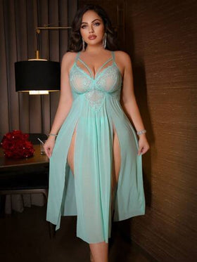 SHEIN مجموعة ٢ قطعة: بيبي دول سكسي شبكي وشرائط دانتيل لأحجام كبيرة + سروال جي-سترنج