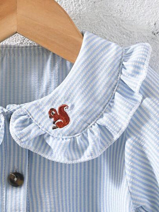 فساتين بيبي Vintaside Kids فستان بناتي ربيعي/صيفي بأسلوب الريف مطرز برسم السنجاب ذو أكمام قصيرة، مناسب للأماكن المفتوحة والاستخدام المنزلي اليومي، سهل التكيف مع مختلف المناسبات