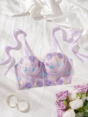 SHEIN قطعة واحدة من ملابس داخلية نسائية مطرزة بسلك داخلي، بسيطة وعصرية، مناسبة للملابس الداخلية الصيفية الجذابة