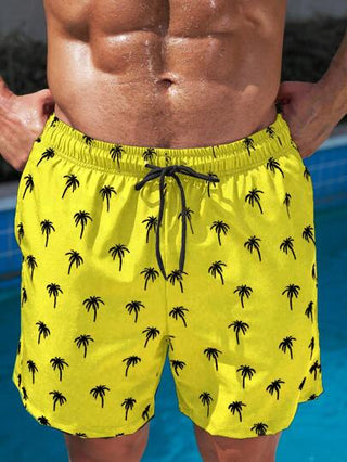 Manfinity Swimmode شورتات الشاطئ للرجال بخصر رباط وطبعة أشجار النخيل