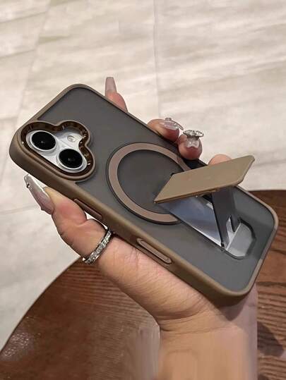 علبة شحن لاسلكية مغناطيسية فاخرة ذات حامل، طلاء غير لامع، متوافقة مع S23/S24/S25 Ultra Plus، متوافقة مع 16، مع واقي الكاميرا المعدني وغطاء واقٍ للصدمات