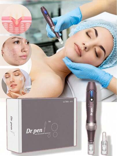 قلم الإبر الدقيقة Dr.Pen A10 - قلم إبر دقيقة احترافي، مناسب للجسم، قابل للشحن عبر USB - طقم أدوات العناية بالبشرة، يشمل 2 رأس استبدال، هدية للأمهات والنساء