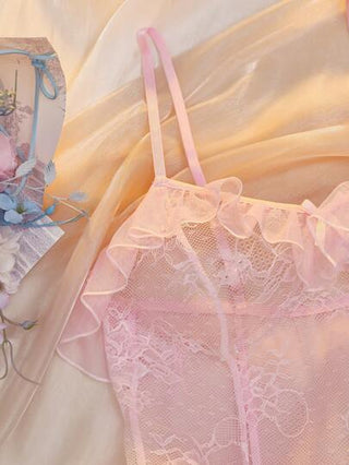 لانجيري حريمي DelicateAllure فستان نوم نسائي رقيق وأنيق، 2 قطعة منه من دانتيل بتصميم نسائي مثير والحافة ملفوفة