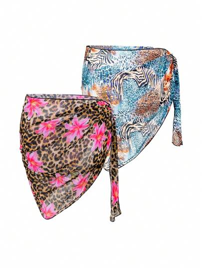 SHEIN Swim Curve تنورة من نوع الستارة ذات طبعة نمر لنساء البدناء