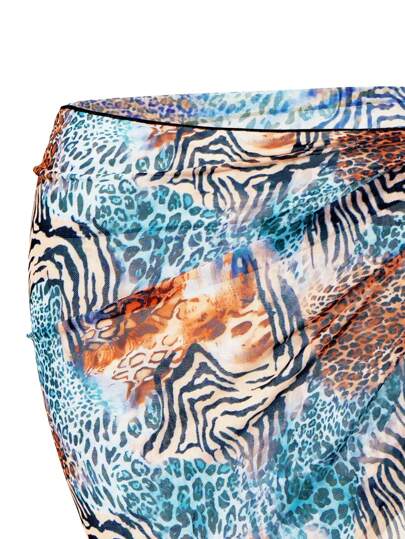 SHEIN Swim Curve تنورة من نوع الستارة ذات طبعة نمر لنساء البدناء