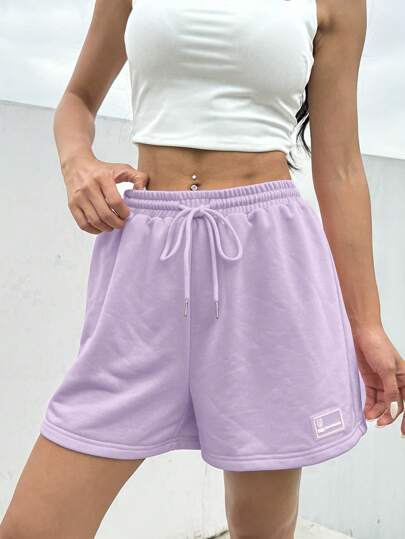EZwear شورت رياضي وردي فاتح مرن بخصر رباط لربيع وصيف واسع وشكل عفوي بتفاصيل ملحقة