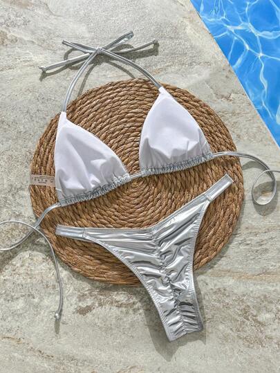Swim EVENT مجموعة بيكيني للنساء ، ذو كأس مثلثات معدني مثير للغاية على طراز الهيبي، مناسب لحفلات الموسيقى الصيفية والشاطئ
