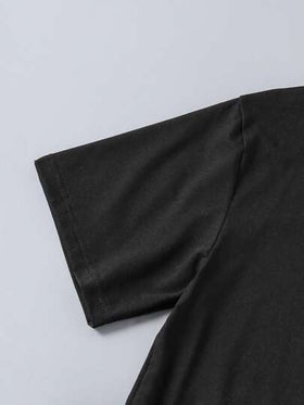 SHEIN مجموعة ب- 2 قطعة تي شيرت أسود وبنطلون أبيض كاجوال للمراهقين