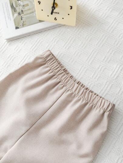 SHEIN طقم قميص كاجوال بياقة بيضاء وبنطال بخصر مطاطي مناسب للمناسبات والحفلات، ملابس للأطفال من الجنسين المناسبة لحفلات أعياد الميلاد والمناسبات المسائية والمناسبات الخاصة كحفلة القمر الكامل أو عيد الميلاد الأول