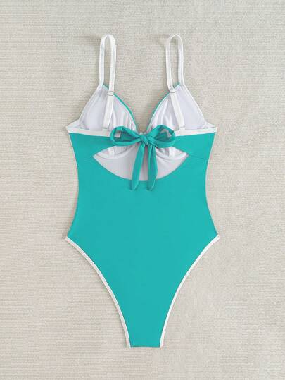 مايوه حريمي قطعة واحدة Swim Basics بدلة سباحة قطعة واحدة ذات لون بني داكن محشو مع أربطة قابلة للتعديل، مناسبة لارتداء على الشاطئ للنساء