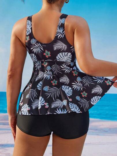 طقم تانكيني حريمي Swim Lushoire طقم ملابس سباحة بيكيني مطبوع بطبعة استوائية، لقضاء العطلات على الشاطىء