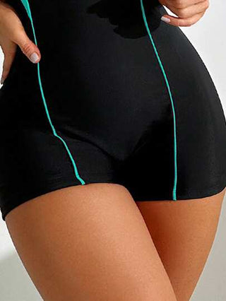 مايوه حريمي قطعة واحدة Swim SPRTY بدلة سباحة قطعة واحدة للنساء بلون متباين وظهر مفتوح مع شورت