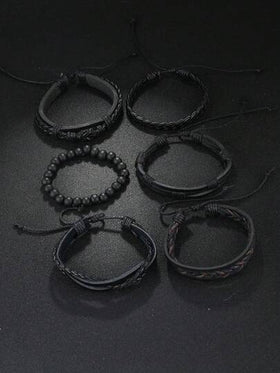 6 قطع طقم سوار جلد مضفر بتصميم عتيق لل- DIY، إكسسوارات سوار رجالي مناسب للارتداء اليومي، هدية رائعة للأصدقاء والعائلة
