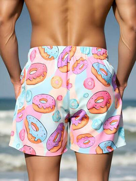 Horizaway بشورتات شاطئية للرجال طبعة دونات من ماركة Manfinity Swimmode، طراز سباحة رجالي هاواي