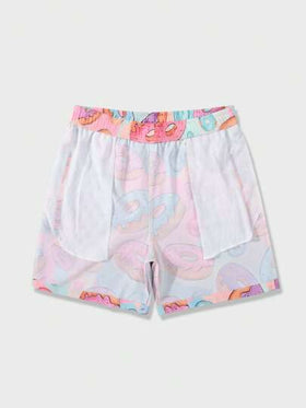 Horizaway بشورتات شاطئية للرجال طبعة دونات من ماركة Manfinity Swimmode، طراز سباحة رجالي هاواي