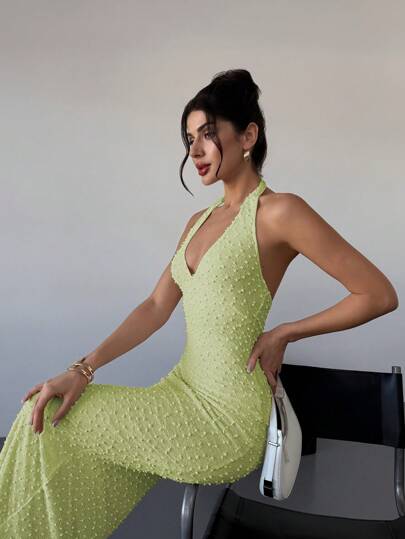 فساتين حريمي Firerie فستان ماكسي ذو قصة ضيقة الخصر بأناقة رومانسية جديد في عيد الحب، بتصميم بلا أكمام وياقة على شكل حرف V بلون المشمش وفخامة القماش، موسم الربيع/الصيف