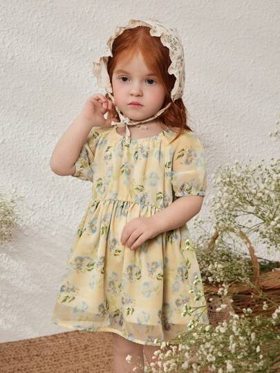 فساتين بيبي Blossori فستان بناتي من القطن المنسوج بلون البرتقالي والأوركيد، للربيع والصيف