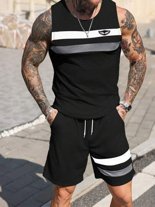 ملابس رجالي Manfinity Homme طقم صدرية وشورت للرجال بنمط شارع، قطع متداخلة متقلمة، كاجوال