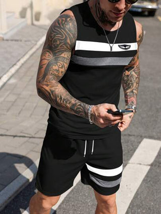 ملابس رجالي Manfinity Homme طقم صدرية وشورت للرجال بنمط شارع، قطع متداخلة متقلمة، كاجوال