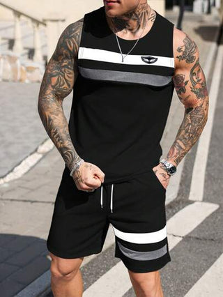 ملابس رجالي Manfinity Homme طقم صدرية وشورت للرجال بنمط شارع، قطع متداخلة متقلمة، كاجوال