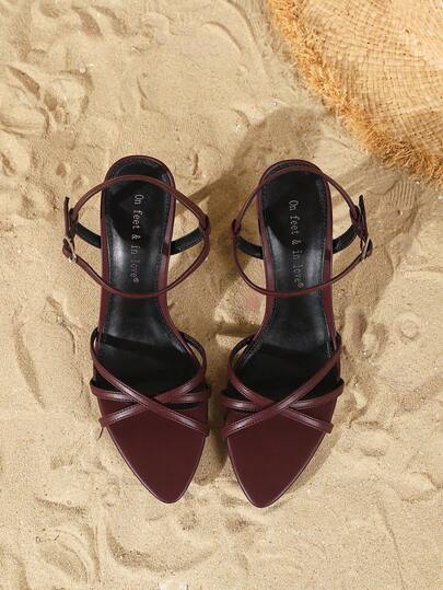 On feet& in love صنادل نسائية أنيقة ذات رباط رفيع متقاطع وكعب رفيع مناسبة للفساتين والزفاف والملابس الربيعية والصيفية