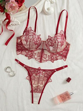 Esselle مجموعة ملابس داخلية نسائية جذابة باللون الجلدي قطعتين