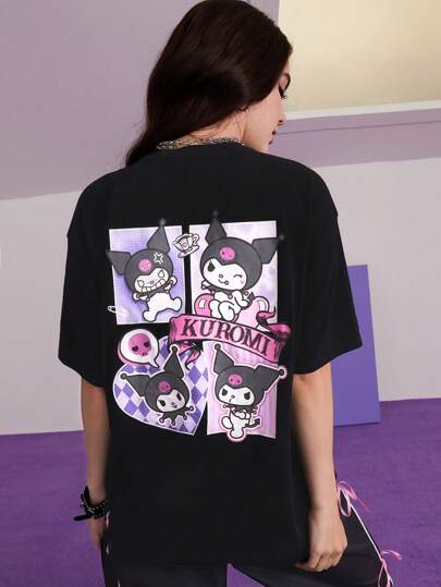 HELLO KITTY AND FRIENDS |  تي شيرت نسائي بنقشة كرتونية جميلة مع اكتاف متدلية، كاجوال صيفي